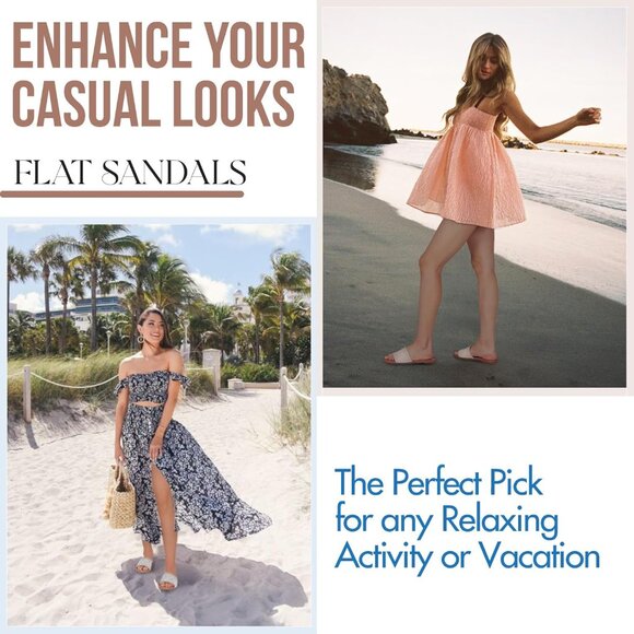 Slides Sandals for Women Slip On Flat Sandals - Picture 2 of 6